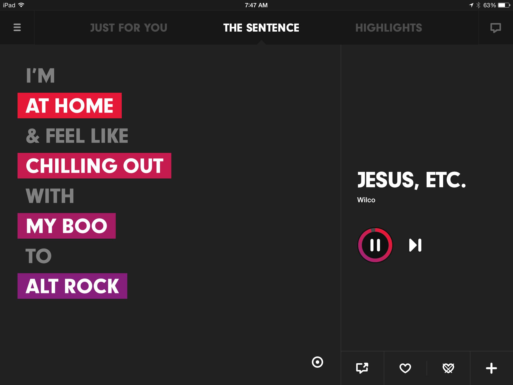 Sentence feature mi na fora način olakšava odabir playliste.