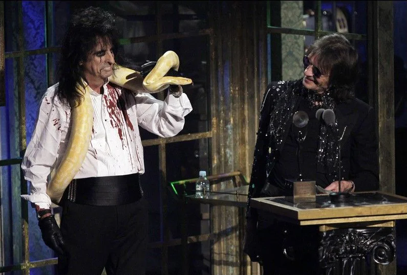 Alice Cooper & Dennis Dunaway being inducted into Rock and Roll Hall of Fame, 2011. © John Angelillo/Photo News.