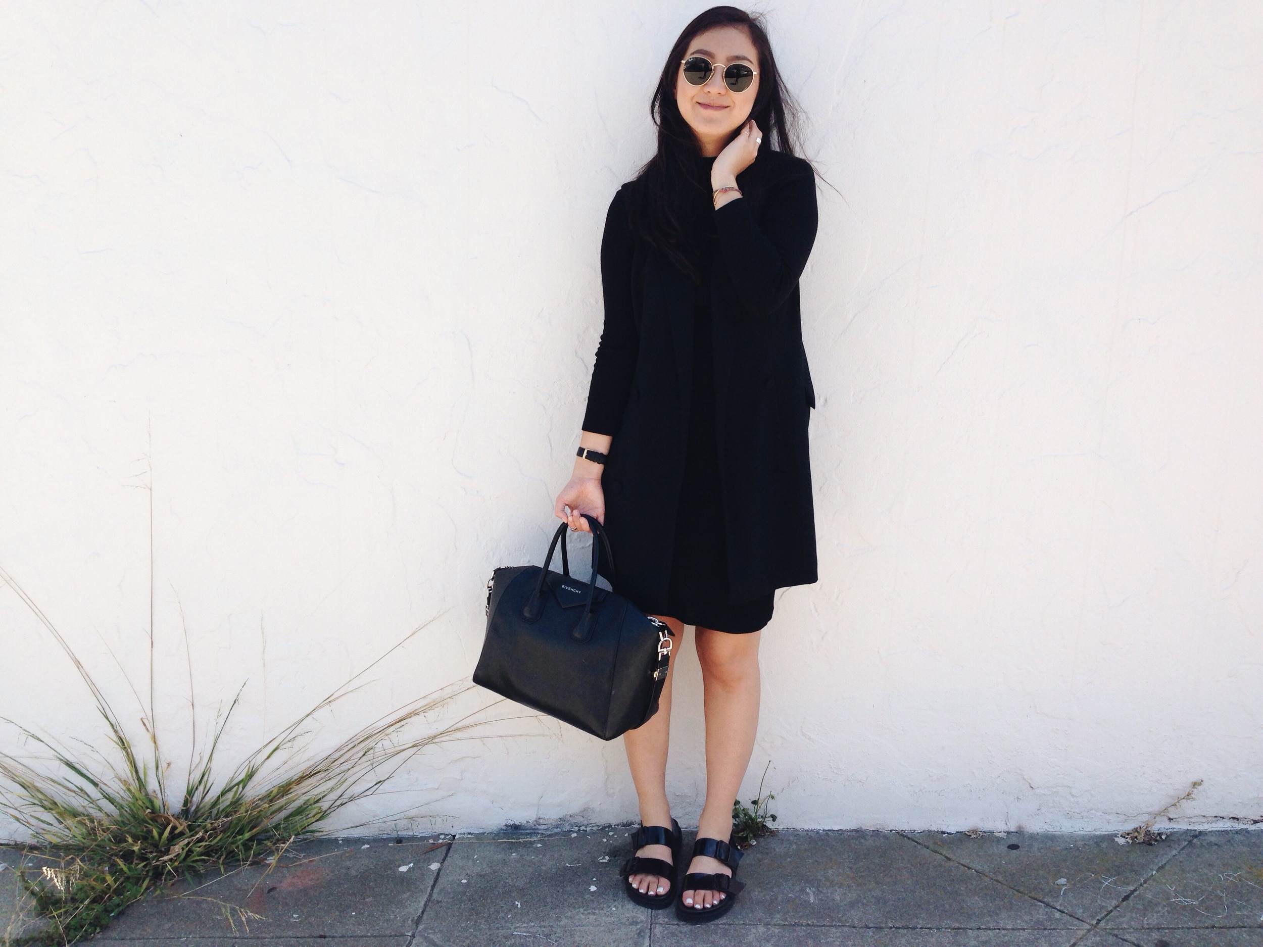 ALEXANDER WANG vest / ASOS rib turtleneck dress / ZARA sandals / GIVENCHY Antigona tote