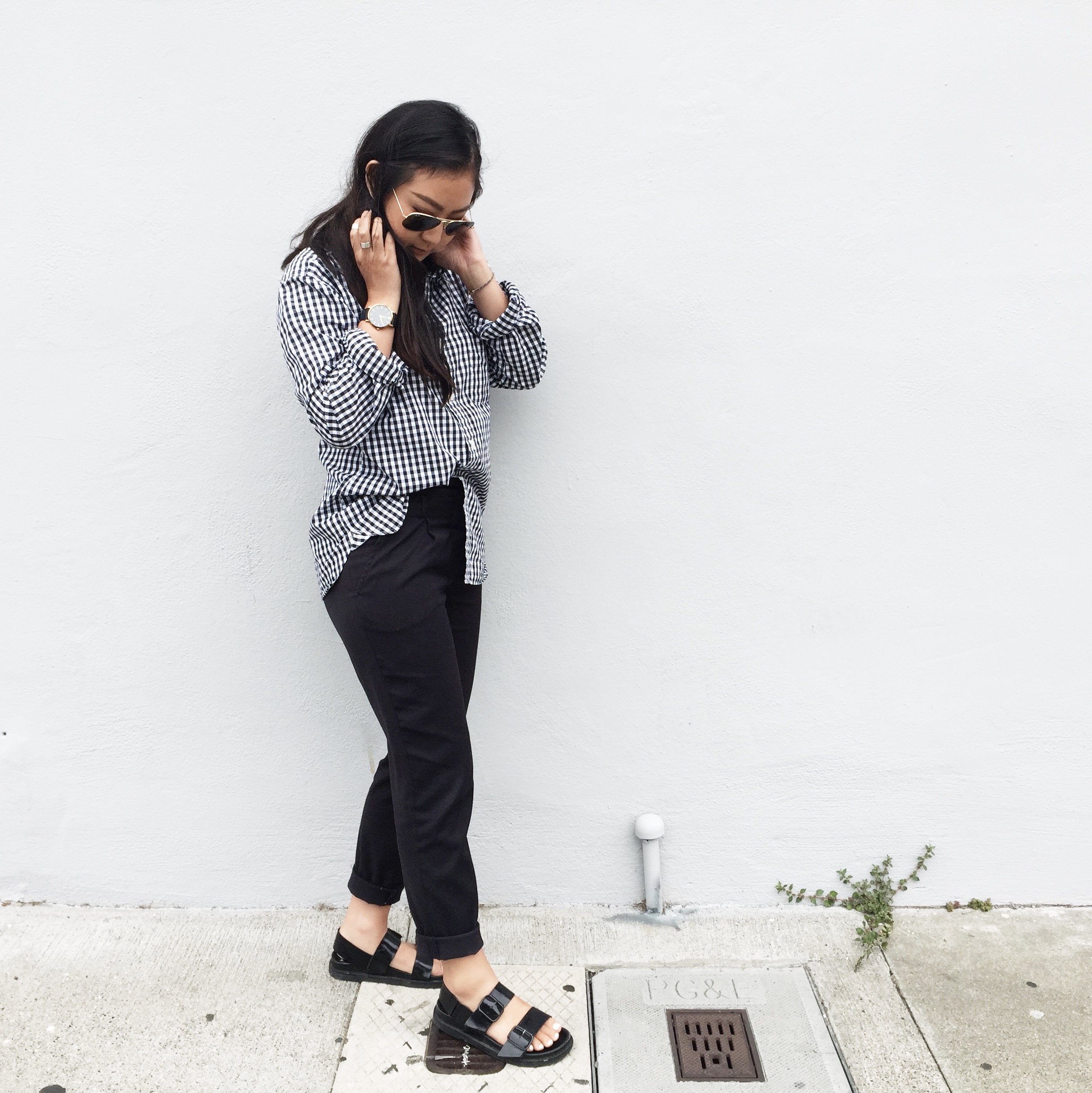 MUJI men's shirt / ZARA dress pants / ZARA sandals