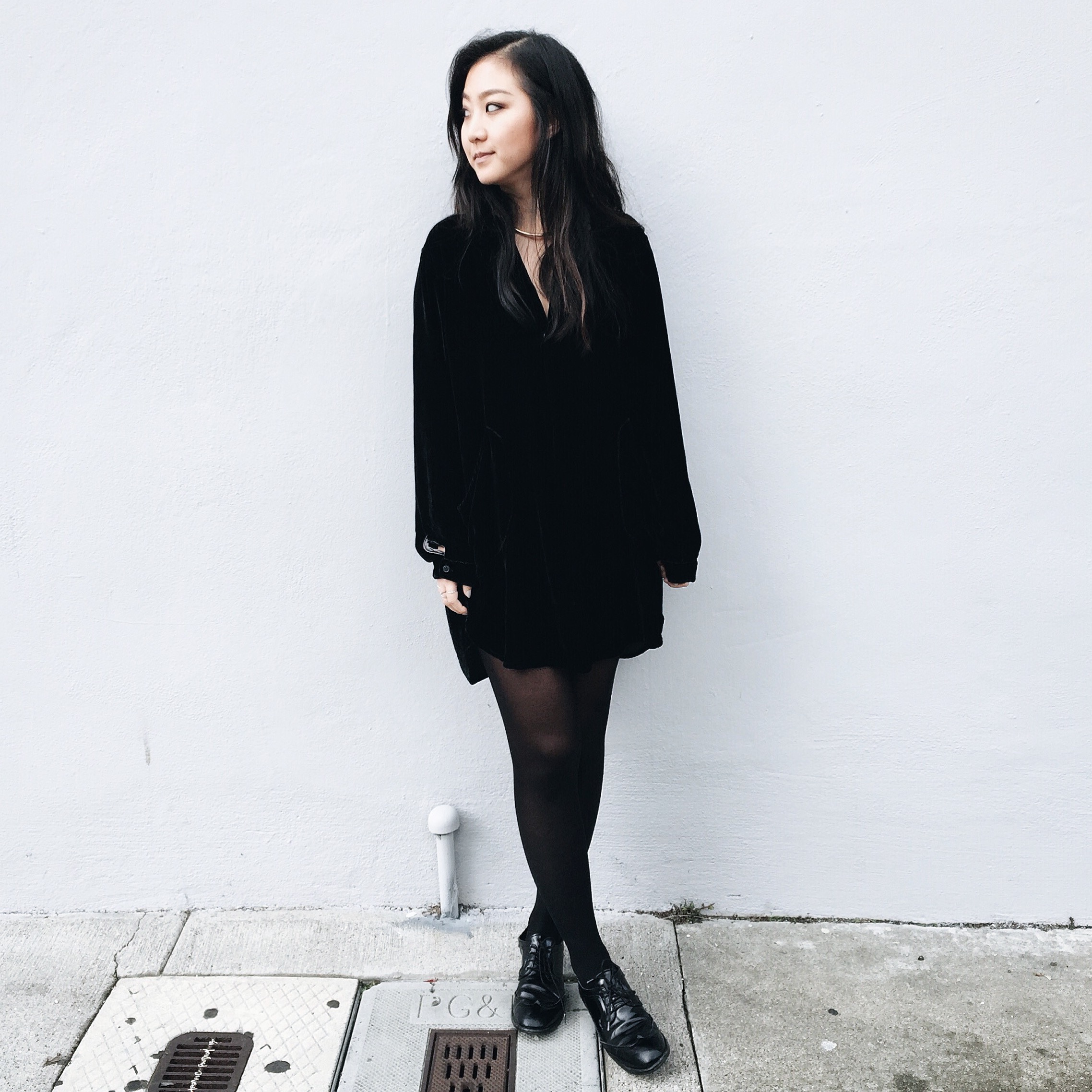 FREE PEOPLE velvet dress / ZARA bluchers / J.CREW choker