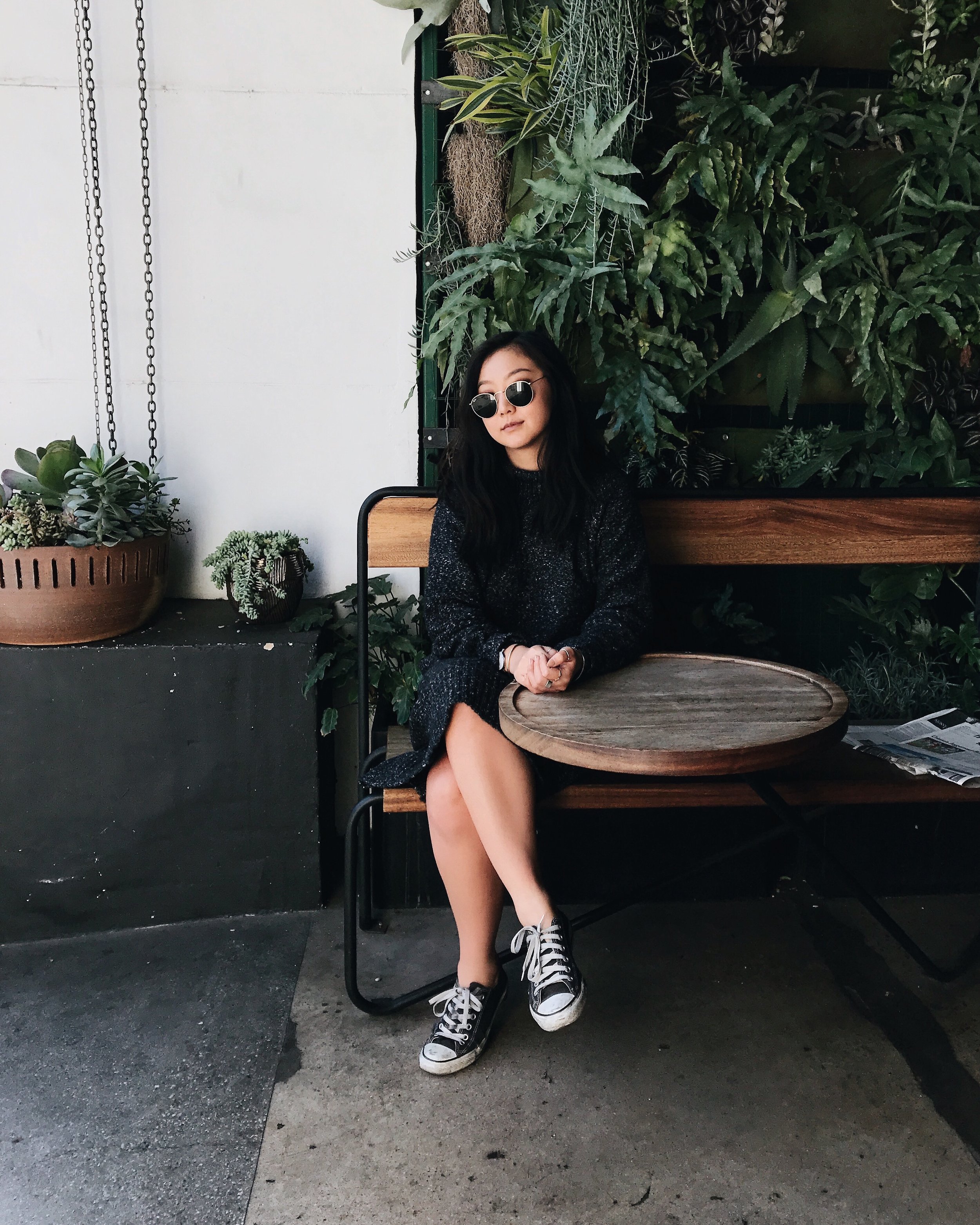H&M knit turtleneck dress / CONVERSE sneakers