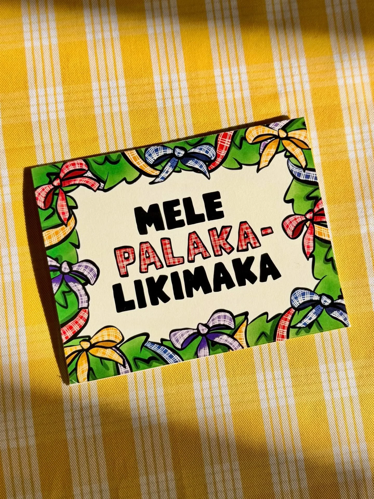 Excited to bring some newness to @sunshinepeoplemarket tomorrow, my last shopping event of the year✨✨✨ Come shop my collab cards and gift tags (finally!!!) with my braddah @brue.ning, inspired by the iconic palaka print he celebrates in his work❤️💙?
