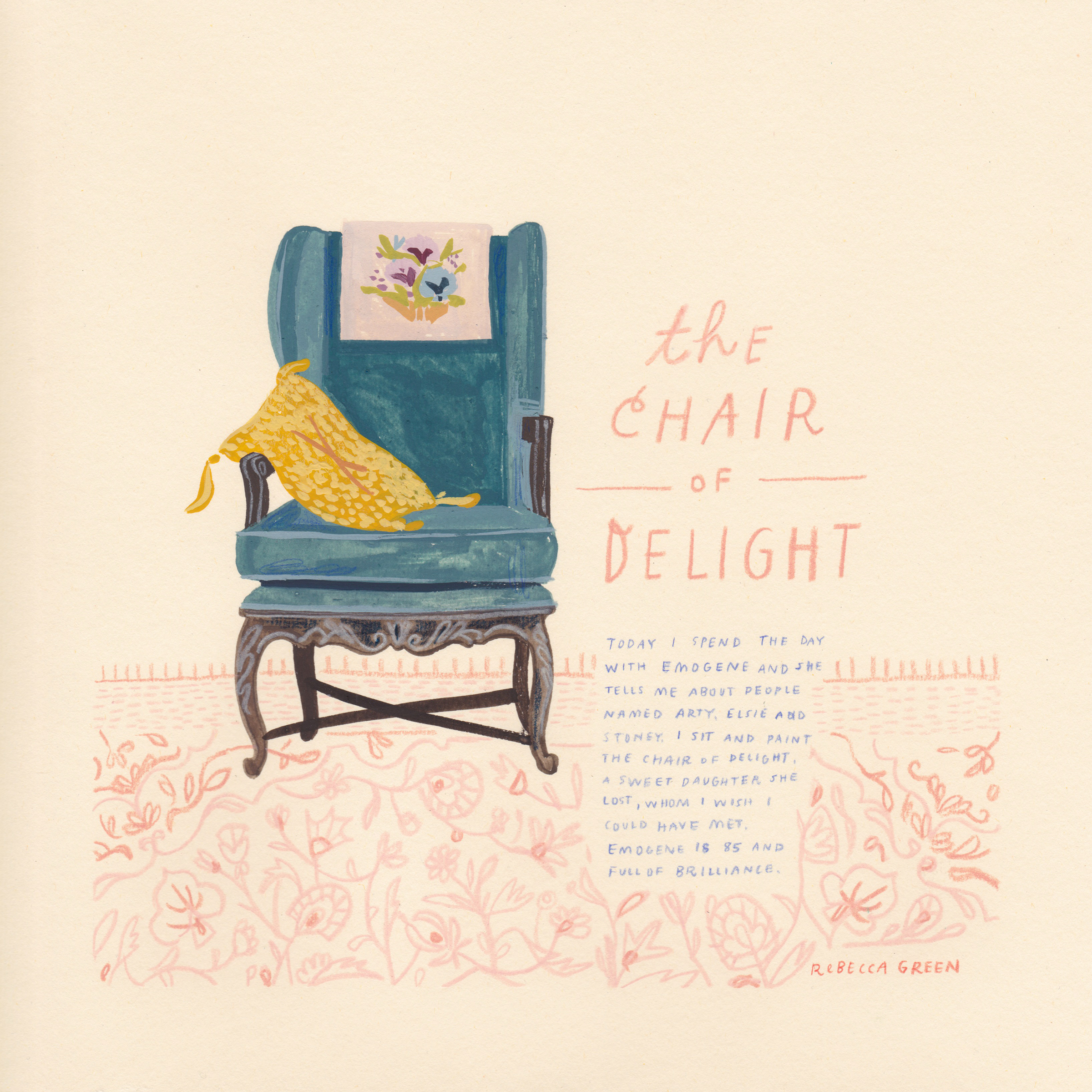 ' The Chair of Delight' 8x8" Gouache and Colored Pencil on Paper