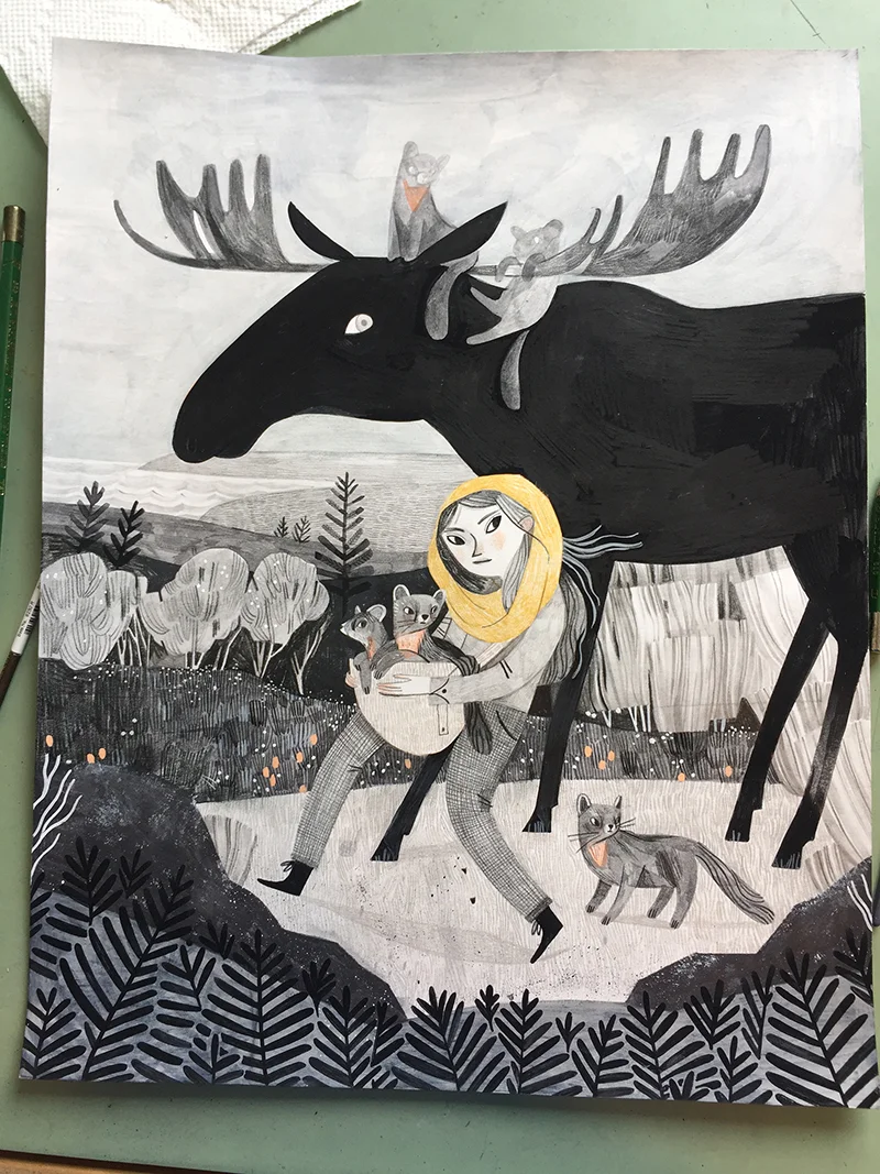 She's almost finished! I decided to keep the moose flat black - he almost looks mystical and ominous! 