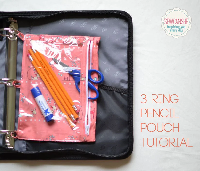 Sewing pattern for a 3 ring pencil pouch.