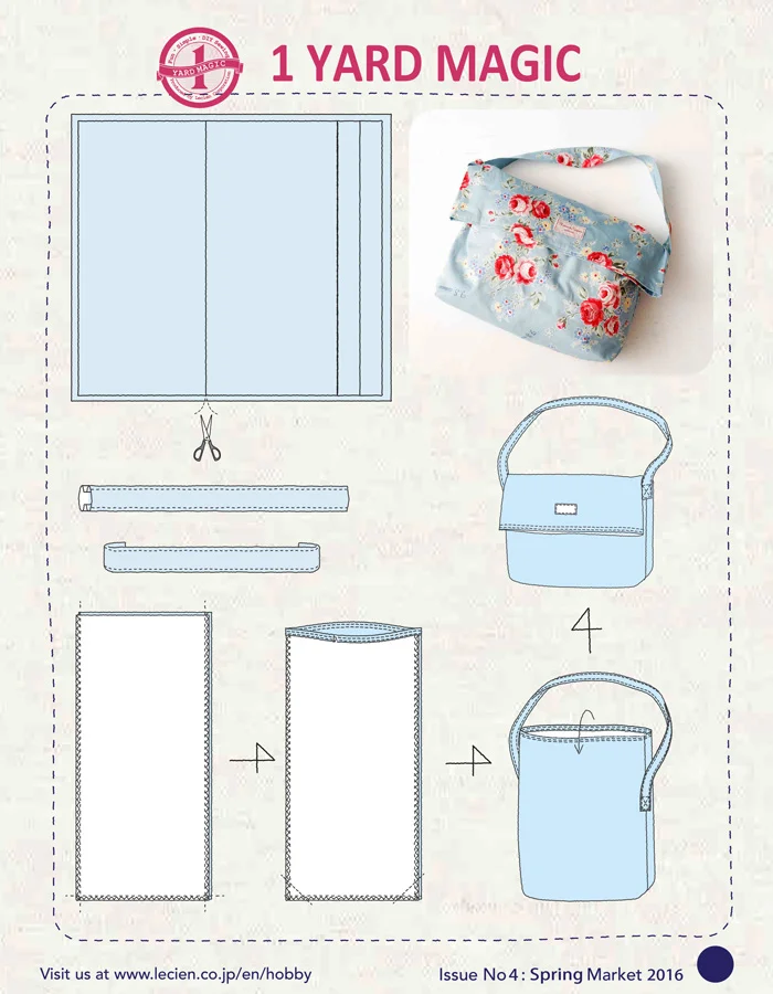 1 Yard Magic Messenger Bag From Lecien Fabrics free Pattern 