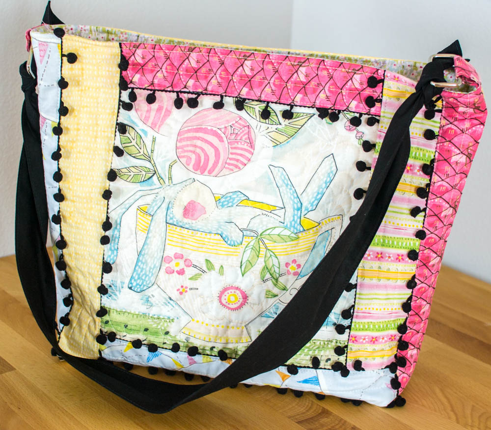 Quilt As You Go (QAYG) Tote with Pom Poms - easy sewing tutorial