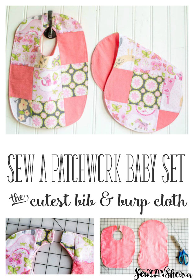 Patchwork Baby Bib And Burp Cloth Set Free Pattern The Perfect Diy Shower Gift Sewcanshe Sewing Patterns For Beginners - Diy Baby Bib Sewing Tutorial