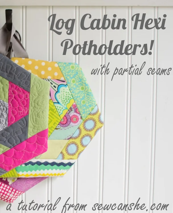 log cabin hexi potholders