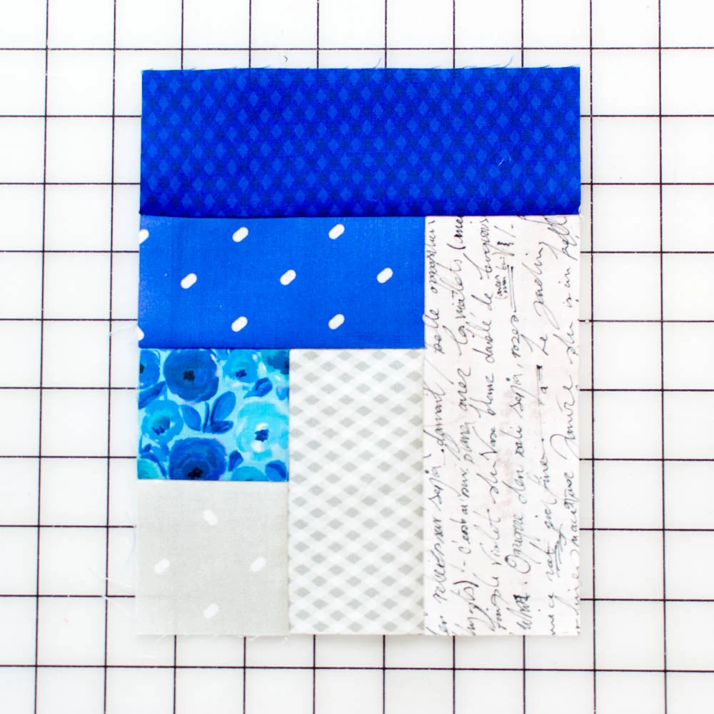 Quilt block unit with fabric 6 added.