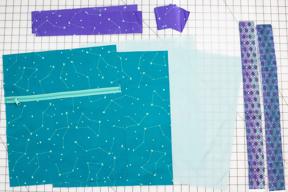 The bag pieces - after you have completed the exterior side with a pocket.