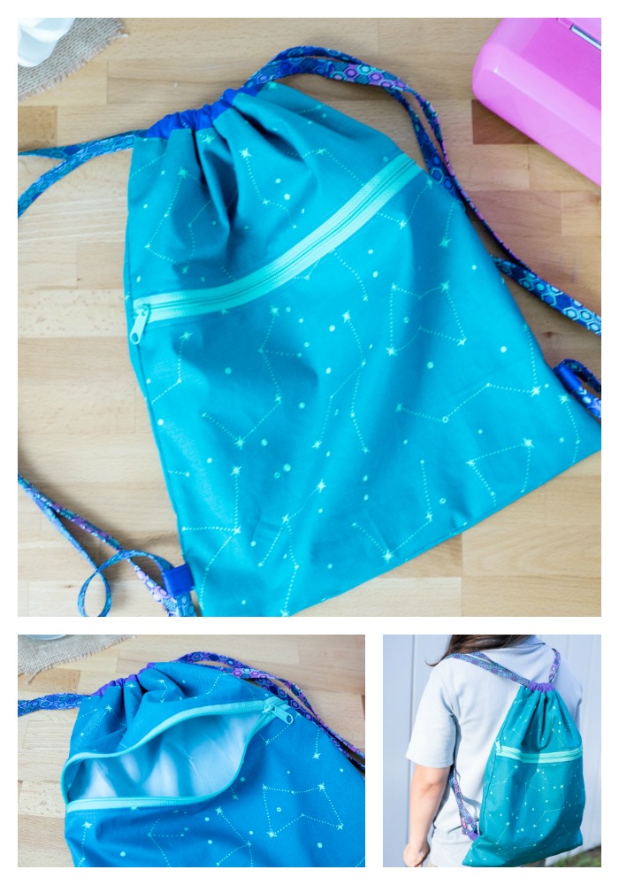 Easy Peasy Drawstring Backpack with a Zipper Pocket {free tutorial}