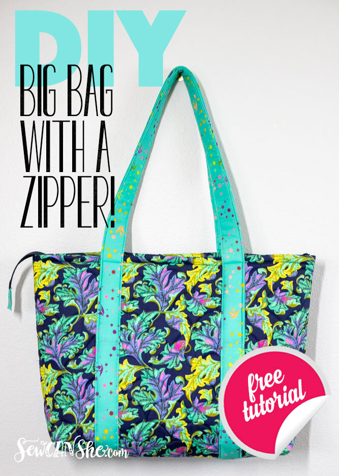 The Sew Easy Big Tote Bag - with a Zipper! — SewCanShe | Free Sewing ...