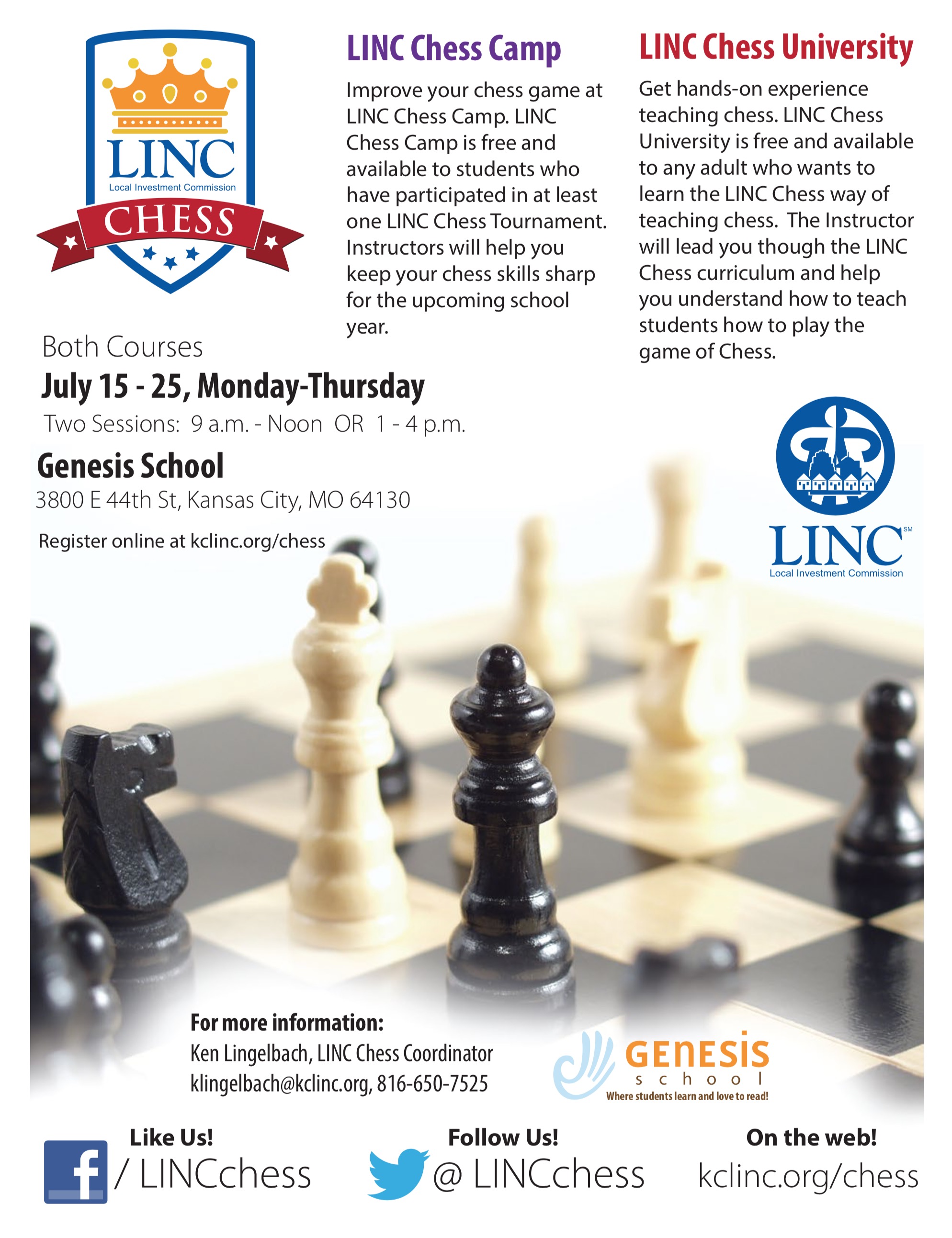 Learn chess or learn to teach it. LINC's free summer programs open