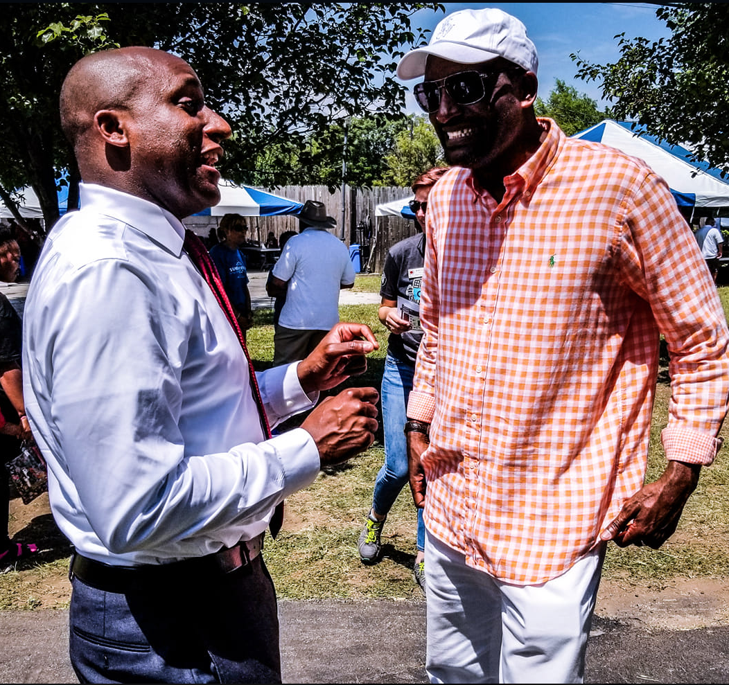 Kansas City Mayor Quinton Lucas, left, laughs with KCPS Superintendent Mark Bedell. Photo by The Kansas City Public Schools.