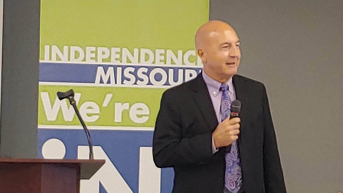 Blue Springs Superintendent Paul Kinder, above, joined with Fort Osage Superintendent Jason Snodgrass, below left, and Independence Superintendent Dale Herl, below right, reporting on their districts’ progress in Independence Aug. 16.