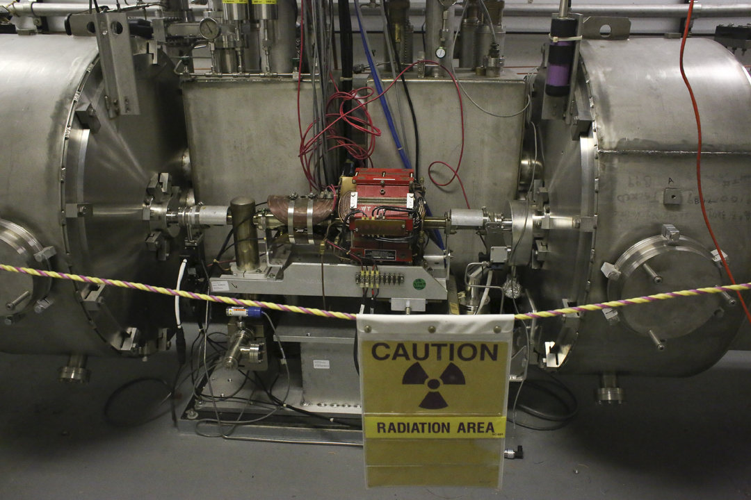 A rope with a caution sign separates the visitors from the quadruple magnetic equipment at the Accelerator Tunnel South for the Jefferson Lab Open House, Newport News, Saturday, April 30, 2016. (Sonya Paclob / Special to the Daily Press) 