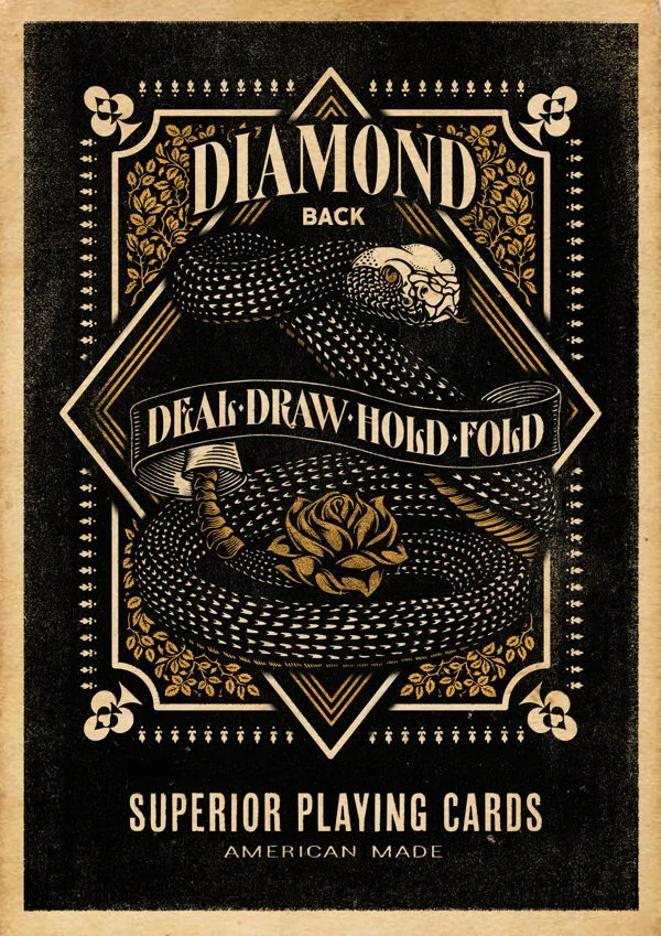 1. Tyler Ramsdell
2. Diamond back playing cards
3. 2013
4. I very much enjoy typography in modern culure, also the rustic style works very well with the overall image.
5. The image does a good job of selling the overall idea/ project. It is very appealing to the eye.