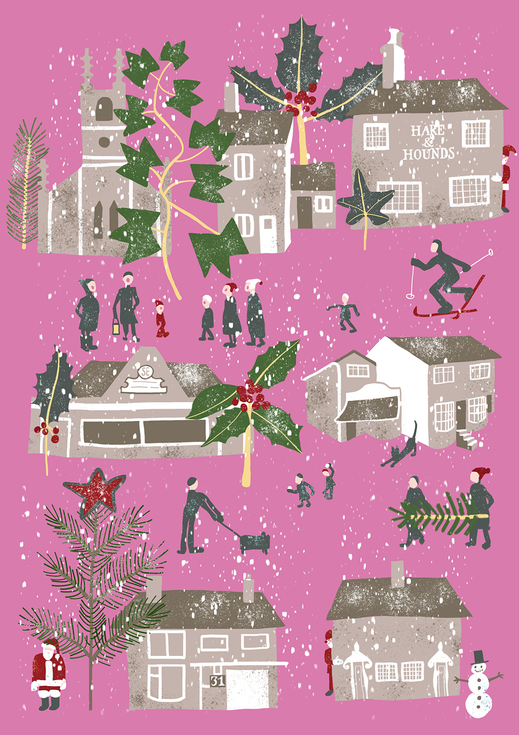 Christmas Village Scene by Kate England