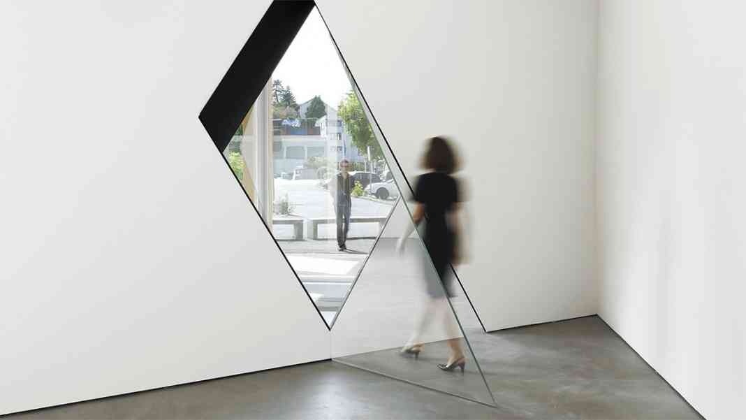 Image: Sarah Oppenheimer, 33-D , 2014. Aluminum, glass and architecture. Total dimensions variable. Installation views: Kunsthaus Baselland, 2014. Photos © Serge Hasenböhler.