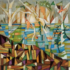 Image: Cedric Michael Cox, City by the River No. 2, 2016, acrylic on canvas