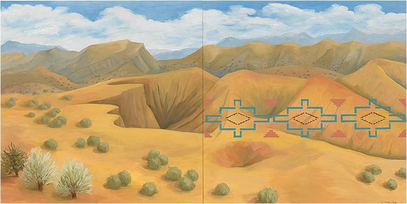 Image: Kay WalkingStick, New Mexico Desert, 2011, Oil on wood panel, 40 x 80 x 2 in. Purchased through a special gift from the Louise Ann Williams Endowment, 2013. National Museum of the American Indian 26/9250, Courtesy American Federation of Arts.