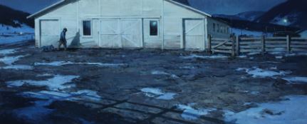 Image: Harrison Eiteljorg Purchase Award. Josh Elliott, Calving Season, 2016. Oil, 24 x 58 in.