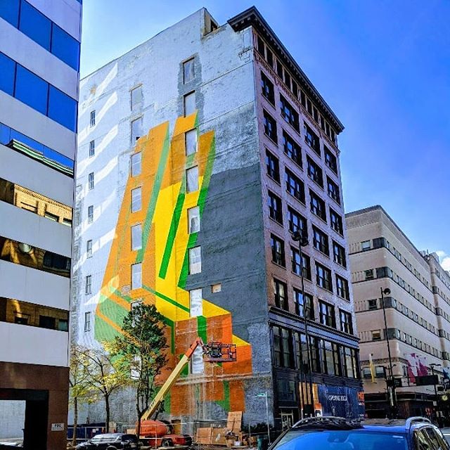 The monumental wall painting on the exterior wall of our old spot holds a special place in Cincinnati's public art cannon. Painted in the early 70s it is the last surviving wall painting (they weren't called murals) from the Urban Walls project organ