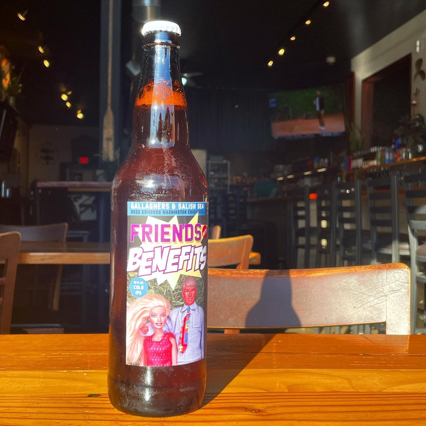 We have a limited amount of 22oz bottles of Friends W/ Benefits Cold IPA, our collaboration with @gallagherswhereubrew, available at The Boathouse.  Barbie approved!