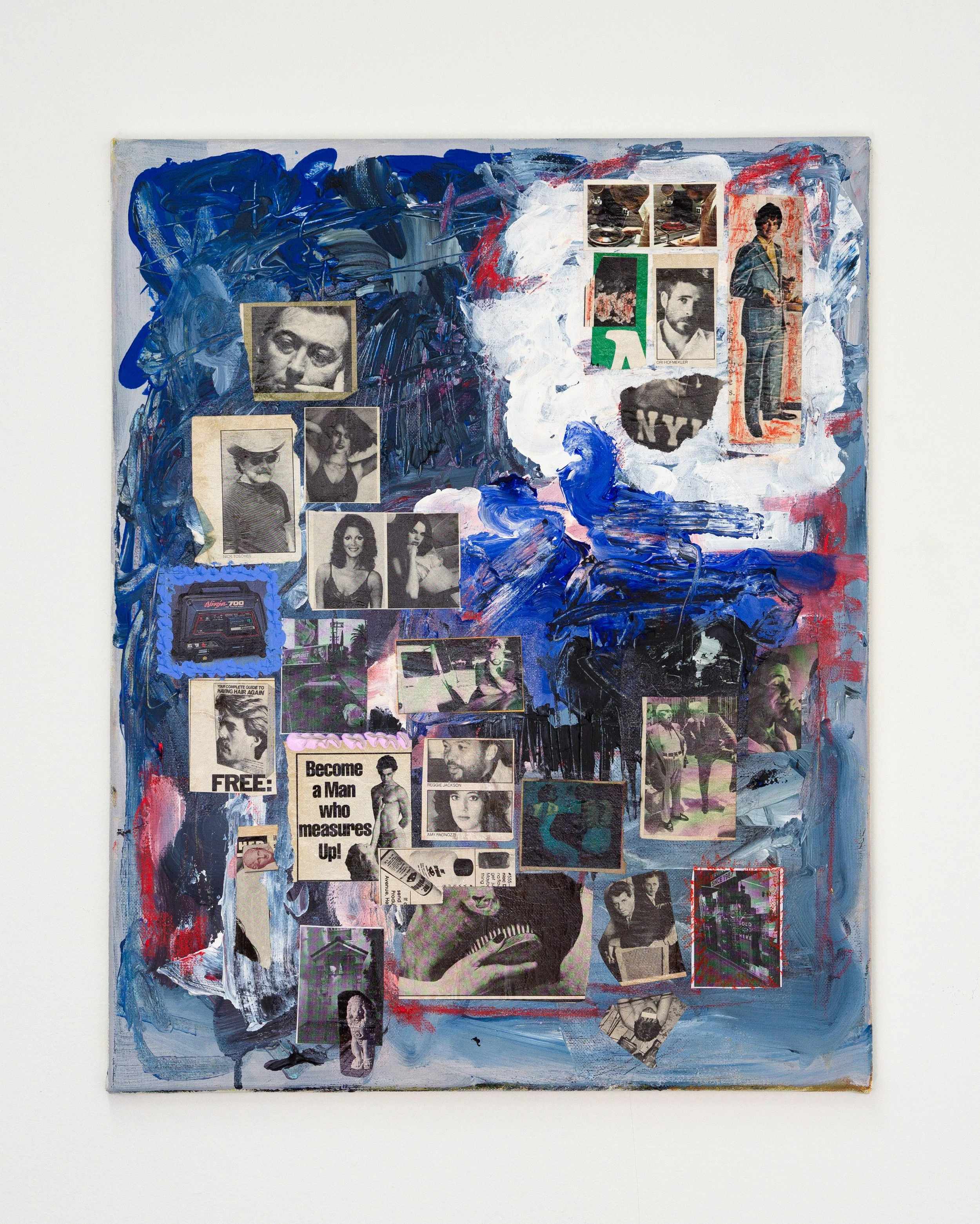 Who Is He, 2024. acrylic, pastel, newsprint, repurposed vintage magazine stock, canvas 16 x 20 inches.jpg