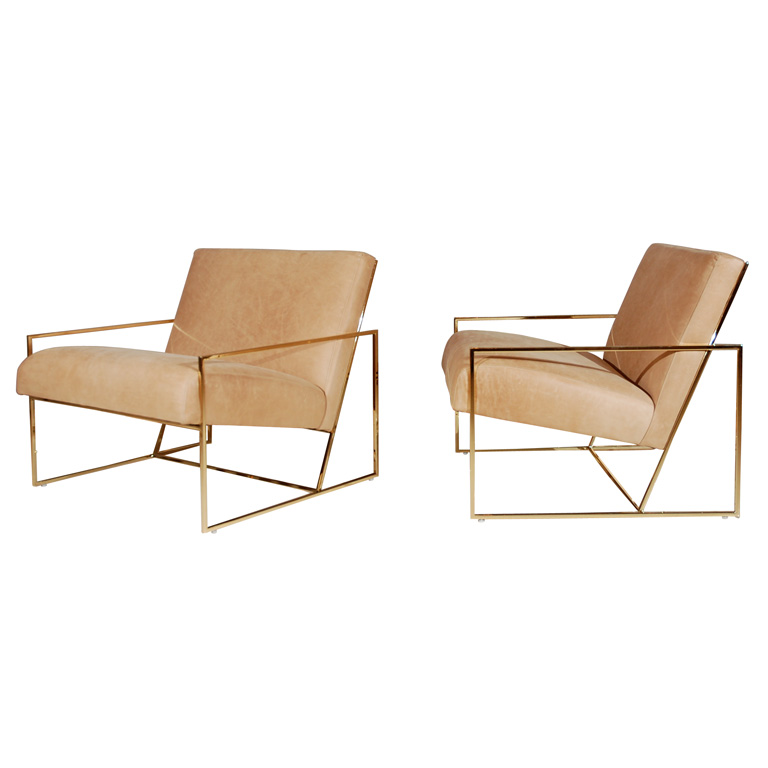 Brass thin-framed chairs by Lawson-Fenning