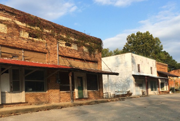 Empty storefronts in Hollow Rock 