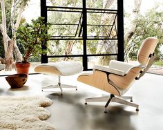 Eames Lounge Chair and Ottoman, White Ash