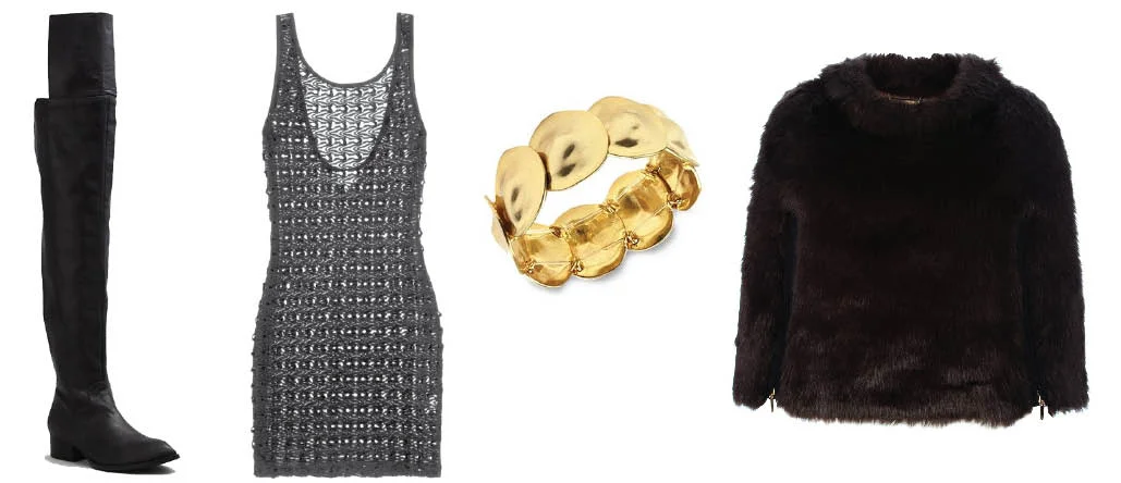 Jeffrey Campbell boots ~ Lisa Maree top ~ Jones New York bracelet ~ Juicy Couture faux fur jacket.