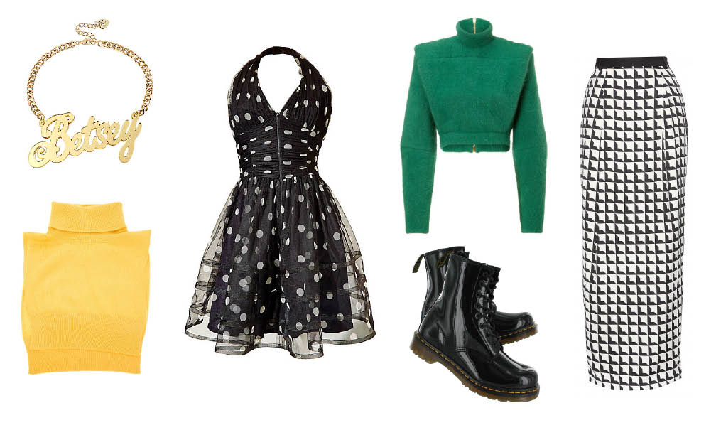 Betsey Johnson necklace & dress | Lanvin pullover | By Malene Birger skirt | Dr. Martens boots | Cedric Charlier bib sweater