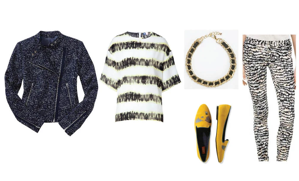 Gap moto jacket | MSGM top | Urban Outfitters necklace | Club Monaco pants | Joe Fresh loafers