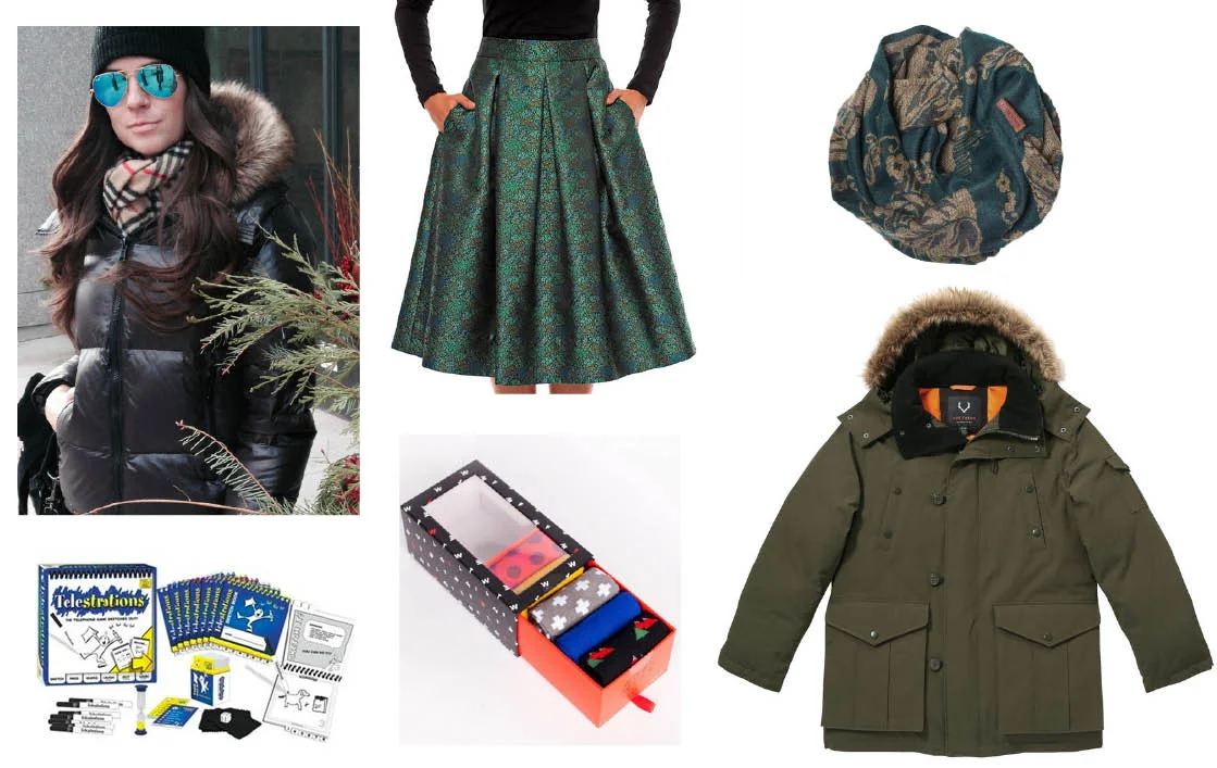 Flare Skirt in Jacquard $300 at Tristan. Such a beautiful piece and made in Canada; would love it for myself but would also be a beautiful gift for the fashion-forward gal in your life! Krista Norris Blanket Style Scarf $85. T his is a great gift for a mom or mother-in-law; maybe even for a brother's girlfriend or sister-in-law! They're stylish, cozy and looks great with any jacket for the winter season! Expedition Parka $300 at Joe Fresh. A great gift idea for my main squeeze or my dad! Work Week Wool Sock Pack $29 at Drake General Store. W arm, cozy and practical, I love gifting (and getting) winter socks. These ones from The Drake are so cute because you can get different festive prints! Perfect stocking stuffer idea! Telestartions $32 at Chapters Indigo. T his is one of the funniest and most fun games I've ever played.For only $31.99 it's a great gift for just about anyone - or for Secret Santa! The best part is you can use it immediately after opening it with all the family during the holiday season!