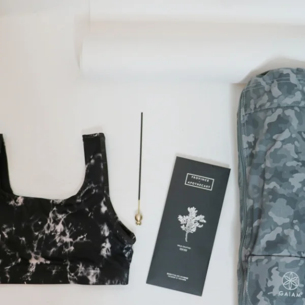 Karma Athletics athletic bra | Province Apothecary incense | Gaiam yoga bag