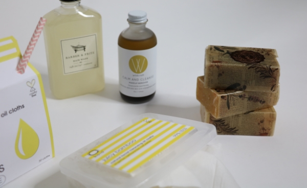 The Cleansers: Kaia Juicy Bamboo cloths | Barber & Fritz hair wash | Wildcraft makeup remover | Saje Wellness soap