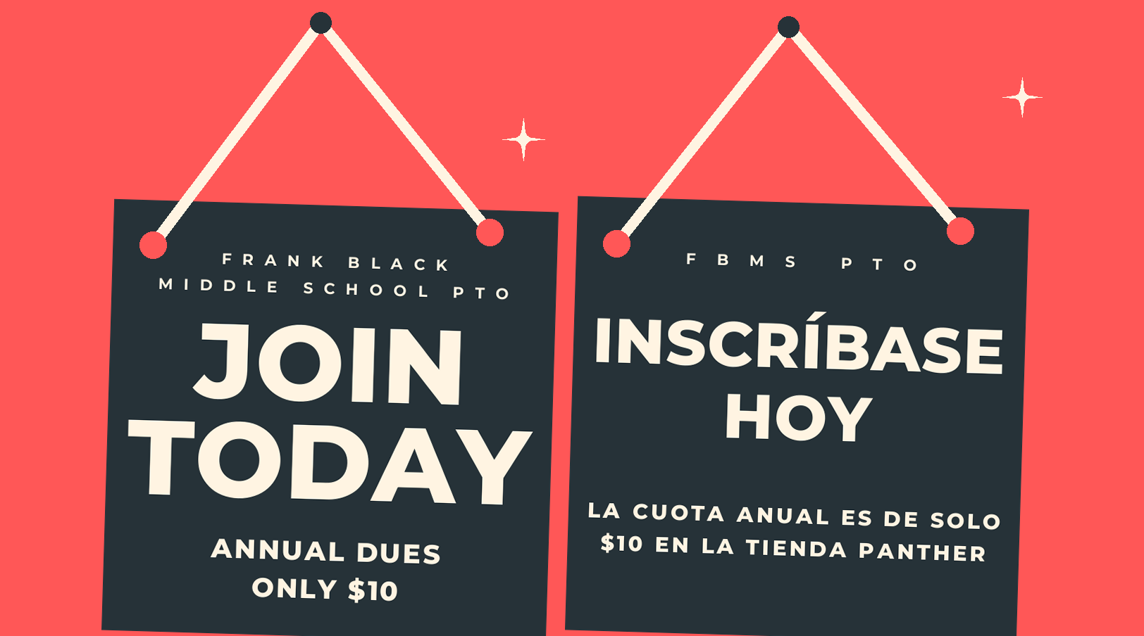 Join the FBMS PTO today - annual dues only $10 at the Panther Store. Inscribase hoy - la cuota anual es de solo $10 en la Tienda Panther.