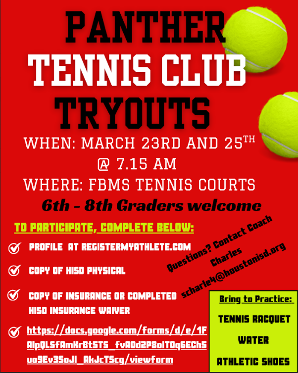 PANTHER TENNIS CLUB TRYOUTS