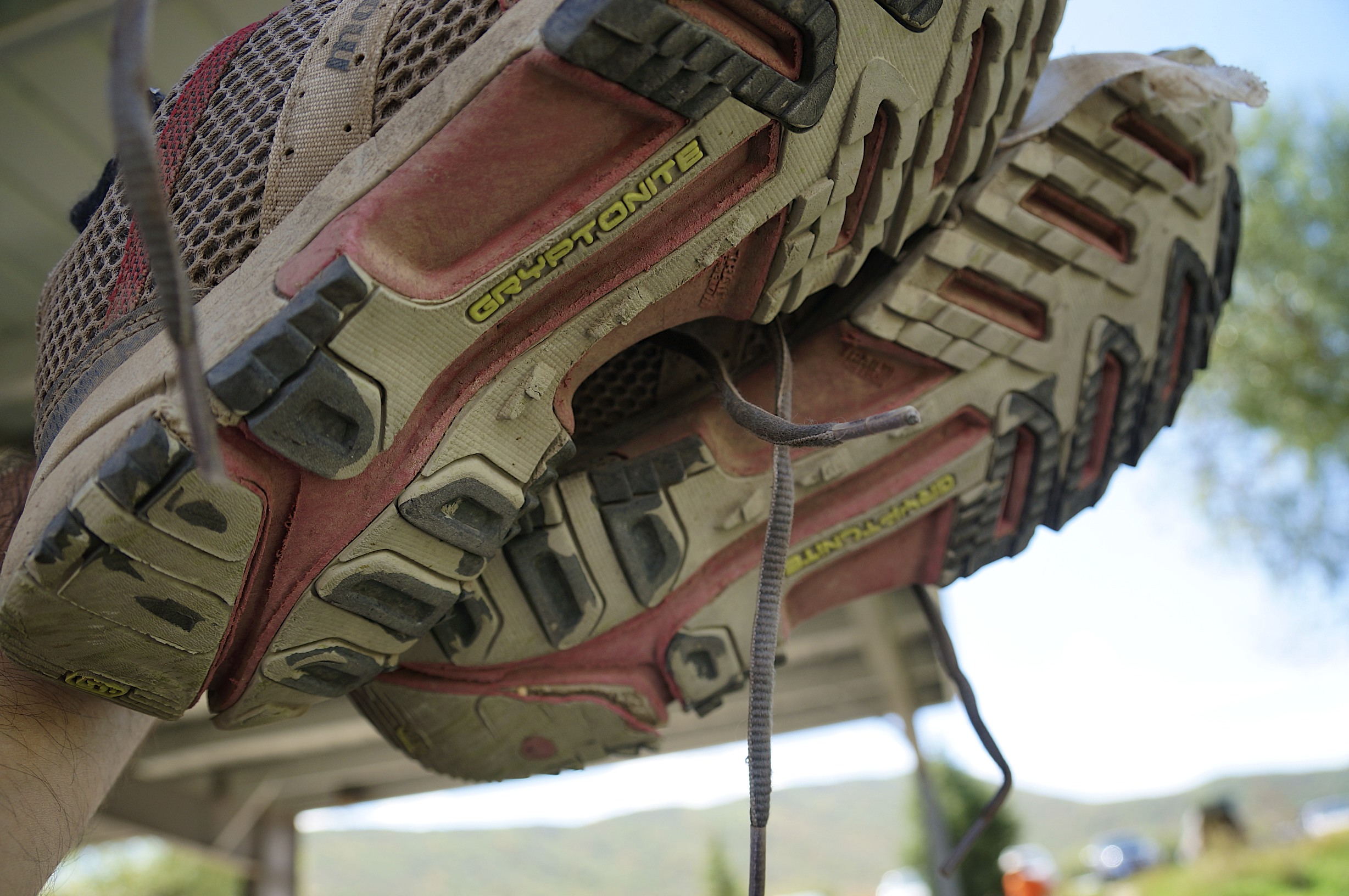 The soles of Harry's shoes after the 2013 Wasatch 100. They had a few miles on them before the race...