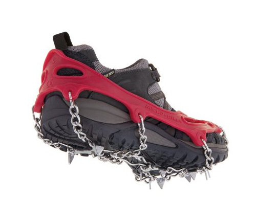 Kahtoola Microspikes - These are essential for winter travel, especially when conditions are icy. We rely on this for most of our winter trail runs and hikes. This traction system allows anyone, of any age, to get out and safely enjoy winter. These slip-on spikes dig into all types of terrain — ice, packed snow, wet rocks, concrete, and scree. Extremely durable, they attach securely to your footwear and require no special buckles or straps.