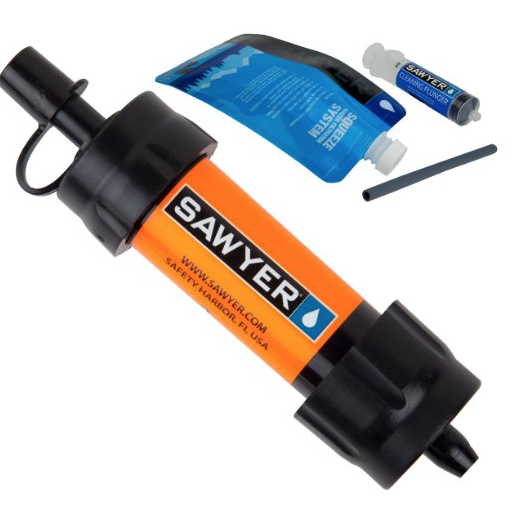 Sawyer Mini Filtration System - The Sawyer Mini Water Filter is a second generation filter that is the lightest and most versatile personal filtration system from Sawyer. With a total field weight of 2 ounces it fits in the palm of your hand. This tiny filter does the same job that the Sawyer PointOne filter does but now in a more compact, personal size. The Sawyer Mini filter is perfect for everything from camping with the kids to traveling abroad where tap and bottle water cannot be trusted. The filter removes 7 log (99.99999%) of all bacteria (like salmonella) as well as other harmful bacteria which causes cholera and E. coli and 6 log (99.9999%) of all protozoa such as giardia and cryptosporidium. These removal rates equal or exceed other filter options. EPA guidelines allow ten times more protozoa left in the water than Sawyer PointOne filters allow. Attach the Mini to the included drinking pouch, use the included straw to drink directly from your water source, connect it to hydration pack tubing (sold separately), or screw it onto standard disposable bottles (28 mm thread). The Sawyer Mini Water Filter is rated up to 100,000 gallons. It comes with 16-ounce reusable squeeze pouch, 7-inch drinking straw, and cleaning plunger.
