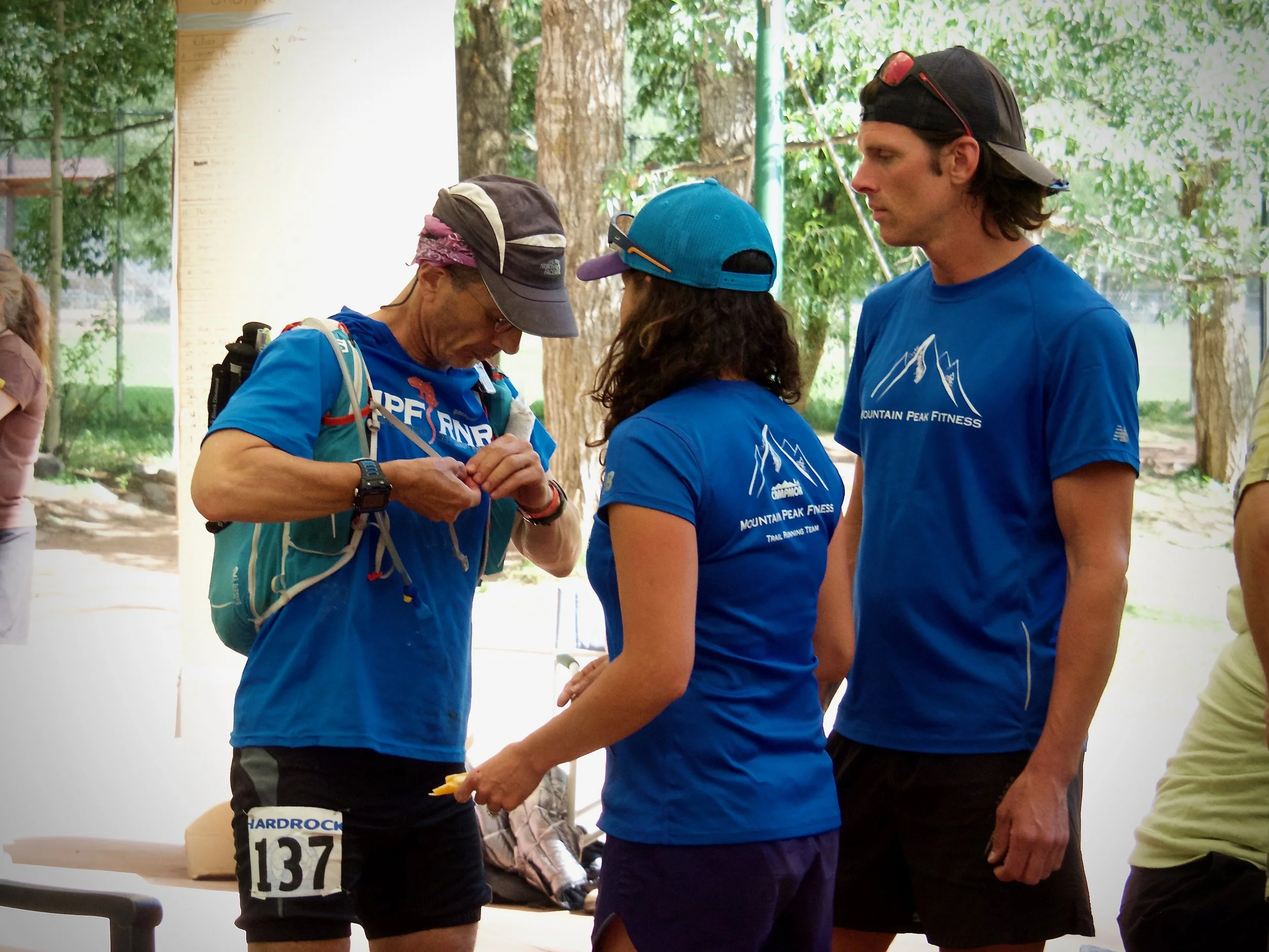 Elizabeth coaching Harry Hamilton to his first finish of the Hardrock 100!