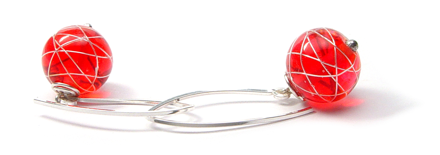 JillSymons.com Lampwork Pank ENCASED Silver WireEarrings - $50