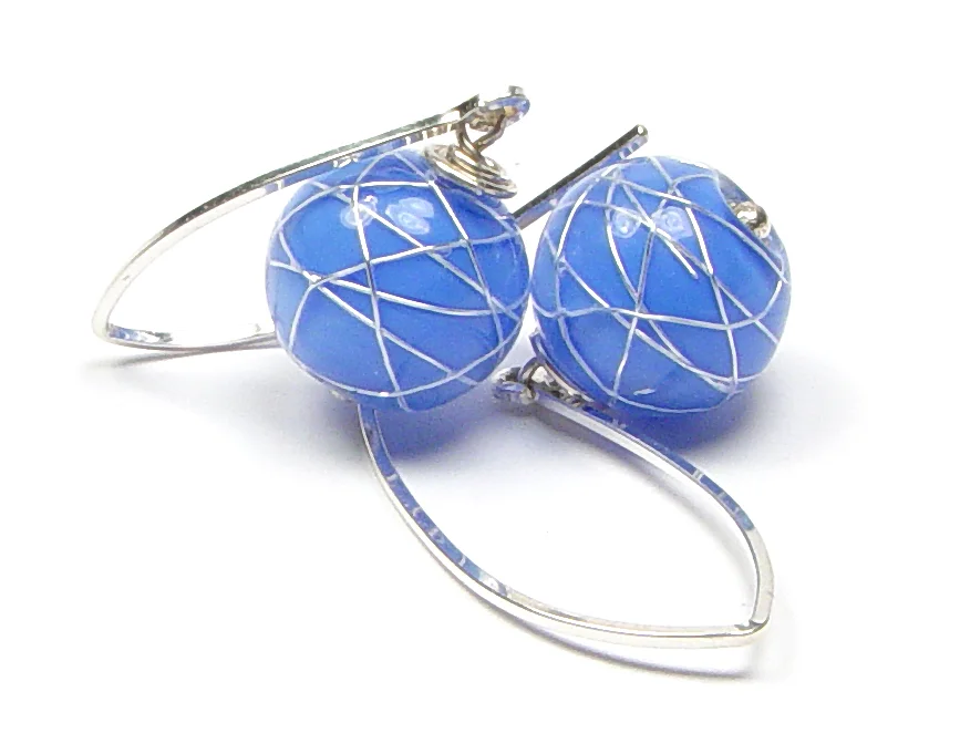 JillSymons.com Lampwork Jenny Blu ENCASED Silver WireEarrings - $50