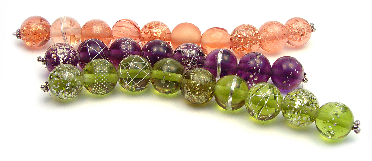 JillSymons.com Lampwork Peach Purple and Olive (SOLD) ENCASED Silver Wire Sets