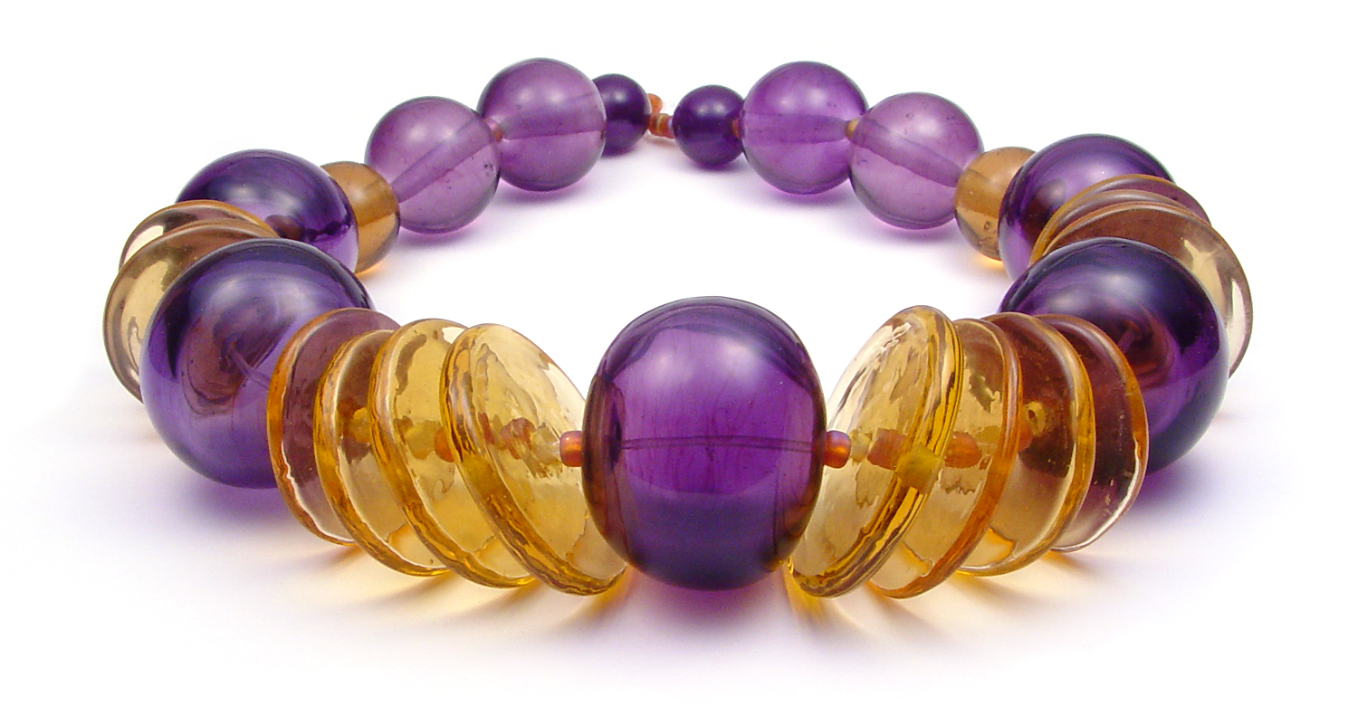 JillSymons.com Lampwork Amber Grape Hollow N Disks Set - $145